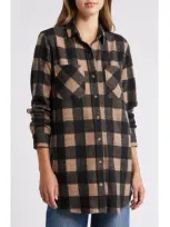 Beachlunchlounge Tyler Flannel Tunic Shirt In Tan Black