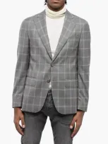 Corneliani Cc Collection Windowpane Check Virgin Wool Blazer In Gray