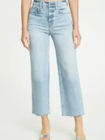 Daze Pleaser High Waist Raw Hem Crop Jeans In Blue