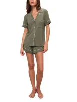 Eberjey Gisele Relaxed Jersey Knit Short Pajamas In Moss/ivory