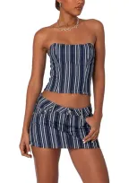 Edikted Inex Stripe Denim Crop Corset Top In Mix