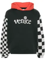 Erl Venice-print Colour-block Hoodie In Black