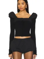 For Love & Lemons Aliyah Pointelle Top In Black