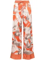 Kiton Graphic-print Silk Trousers In Orange