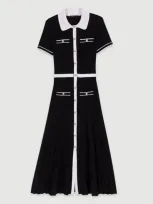 Maje Redouane Knit Shirt Dress In Black / White