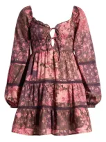 Miss Selfridge Floral Print Tiered Cotton Minidress In Dark Pink Multi