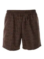 Moschino Monogram Printed Elasticated Waist Swim Shorts In Brown