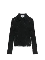 Msgm Floral-lace Button-up Shirt In Black