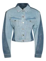 Mugler Colour-block Denim Jacket In Blue