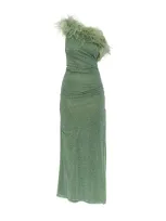 Oseree Oséree Lumière Feather-trimmed Gown In Green