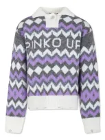 Pinko Kids' Grey Sweater For Girl With Logo In Neutrals