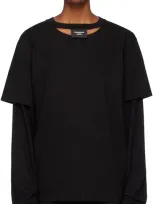 Pushbutton Black Sleeve Layered Jersey T-shirt