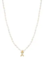 St. Moran Initial Freshwater Pearl Beaded Necklace In White - X