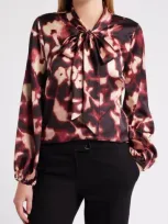 Tahari Asl Print Bow Neck Shirt In Mulberry Multi