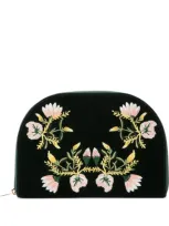 Wolf Embroidered Zoe Zip-up Jewellery Case In Green