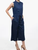 Woolrich Popelin Cotton Jumpsuit With Belt In Blue