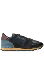 Valentino Garavani Leather Camo Trainers In Blue